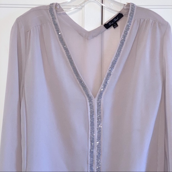 Honey Punch | Beaded Grey Blouse V-Neck Small - Picture 4 of 12